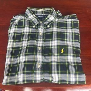 Ralph Lauren Golf Green Plaid Button Down Long Sleeve Shirt Excellent Used Cond
